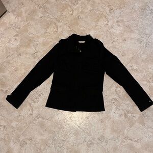 Black Fitted Military Jacket with Pointed Collar